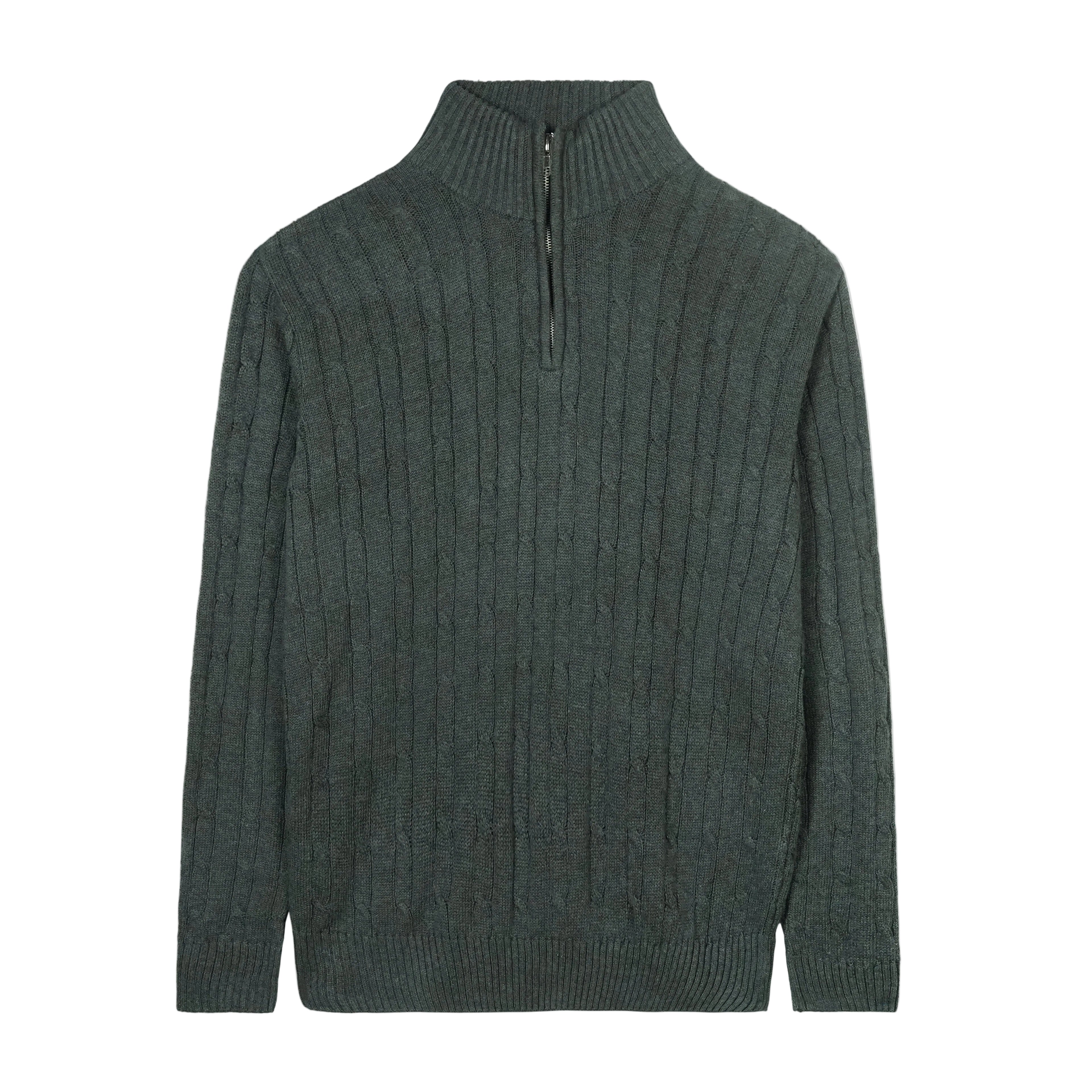 Charcoal Cable Knit Quarter Zipper
