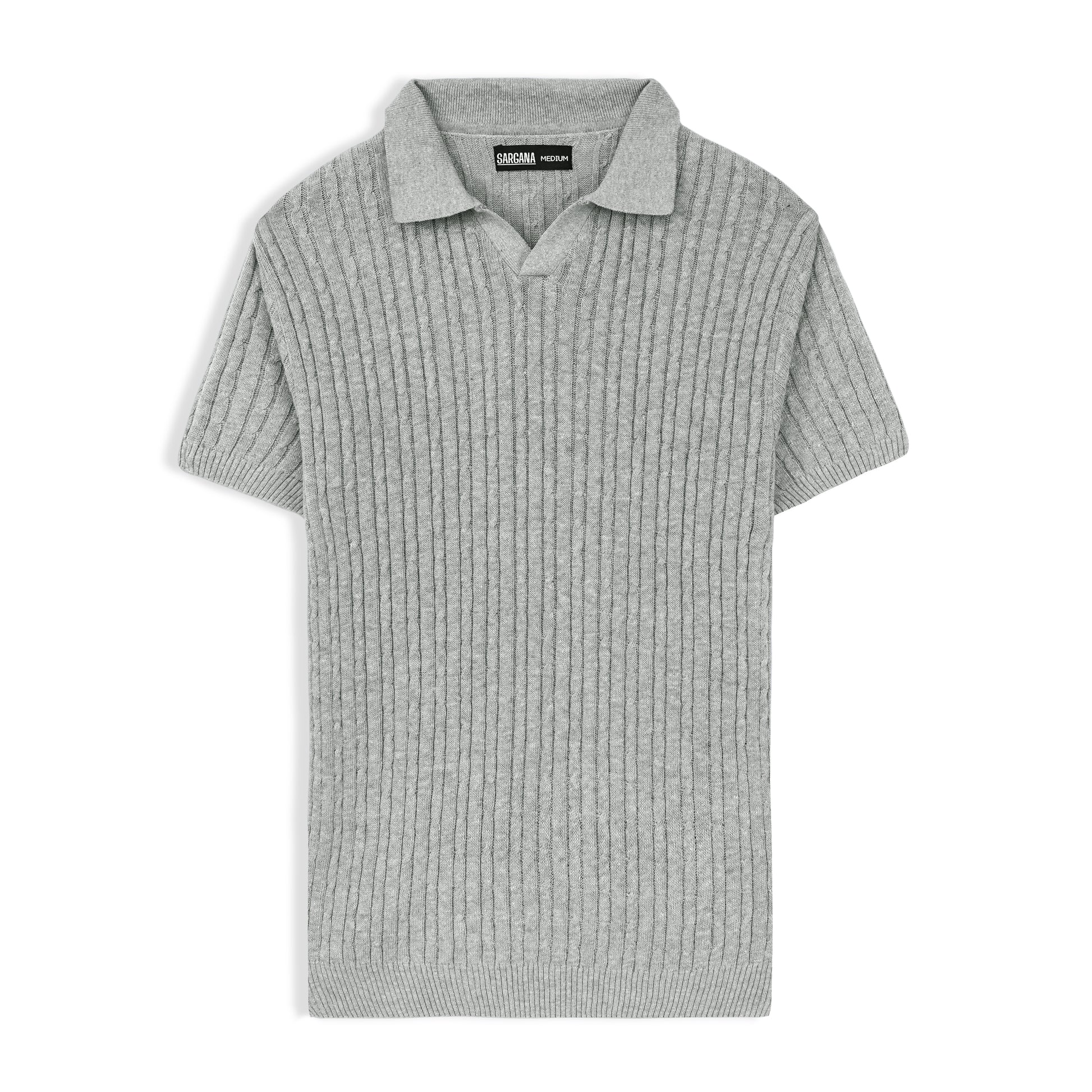 Grey Cable Knit Polo