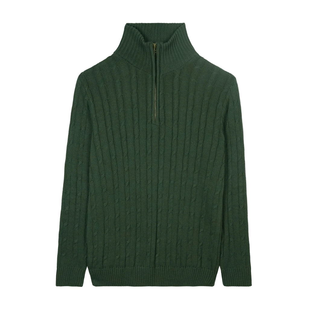 Olive Cable Knit Quarter Zipper