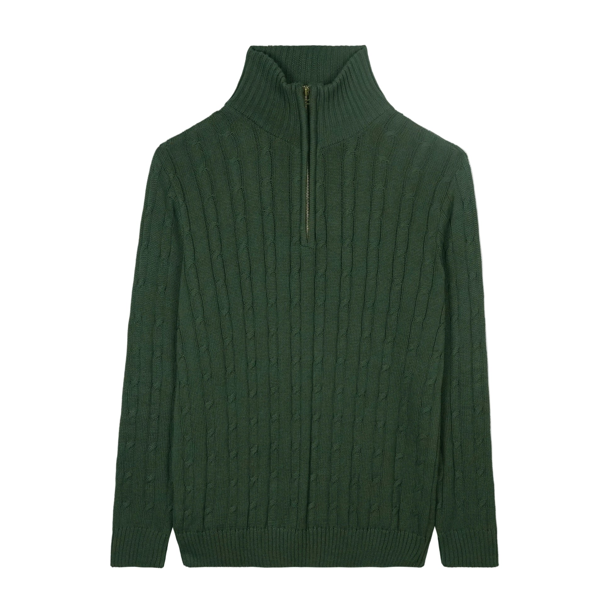 Olive Cable Knit Quarter Zipper