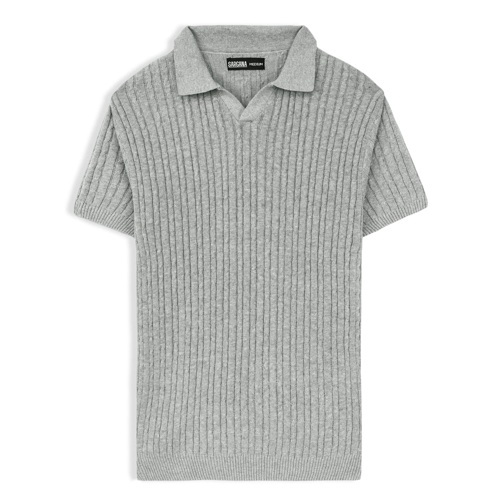 Grey Cable Knit Polo