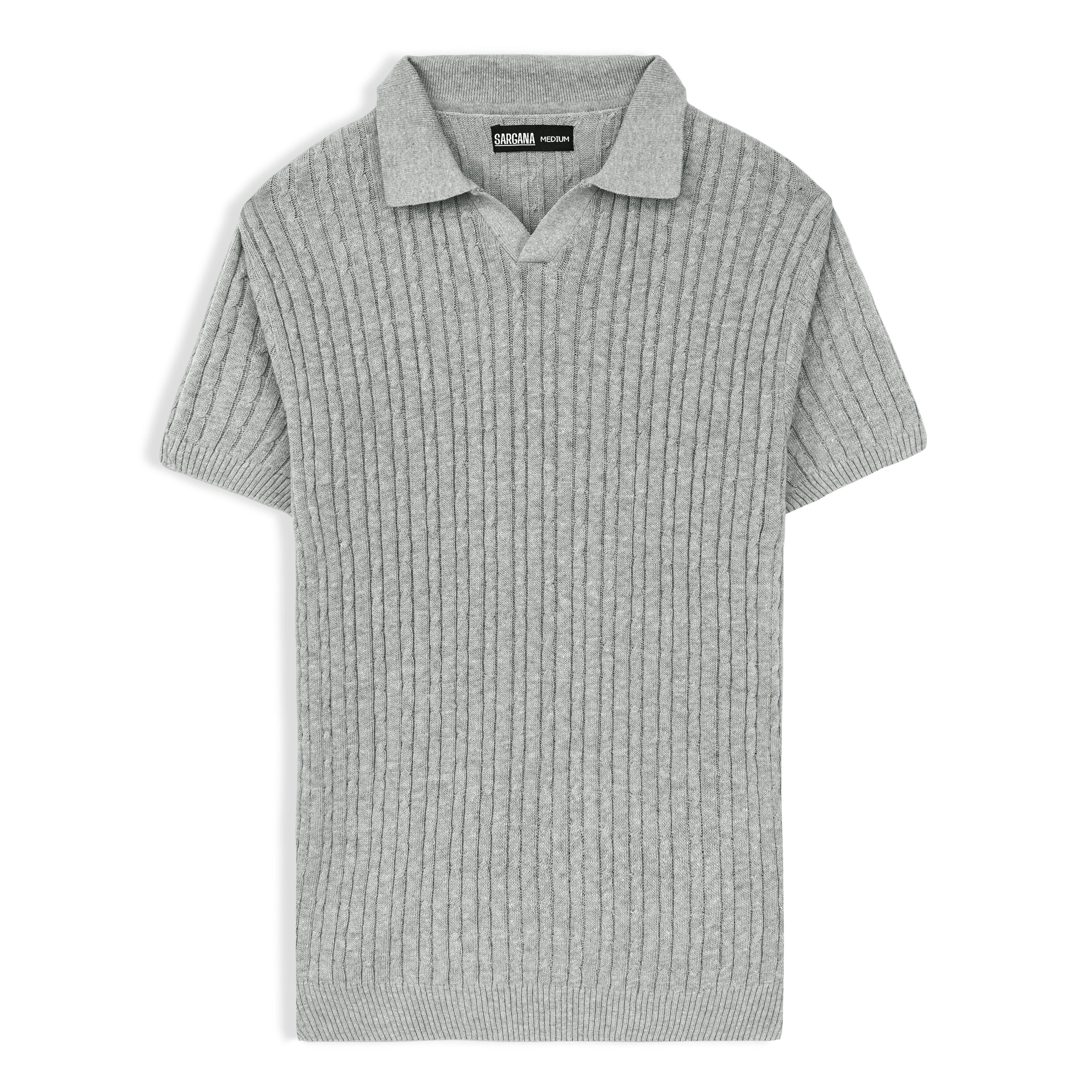 Grey Cable Knit Polo