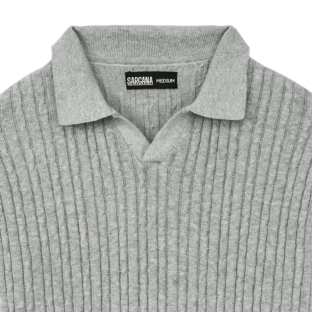 Grey Cable Knit Polo