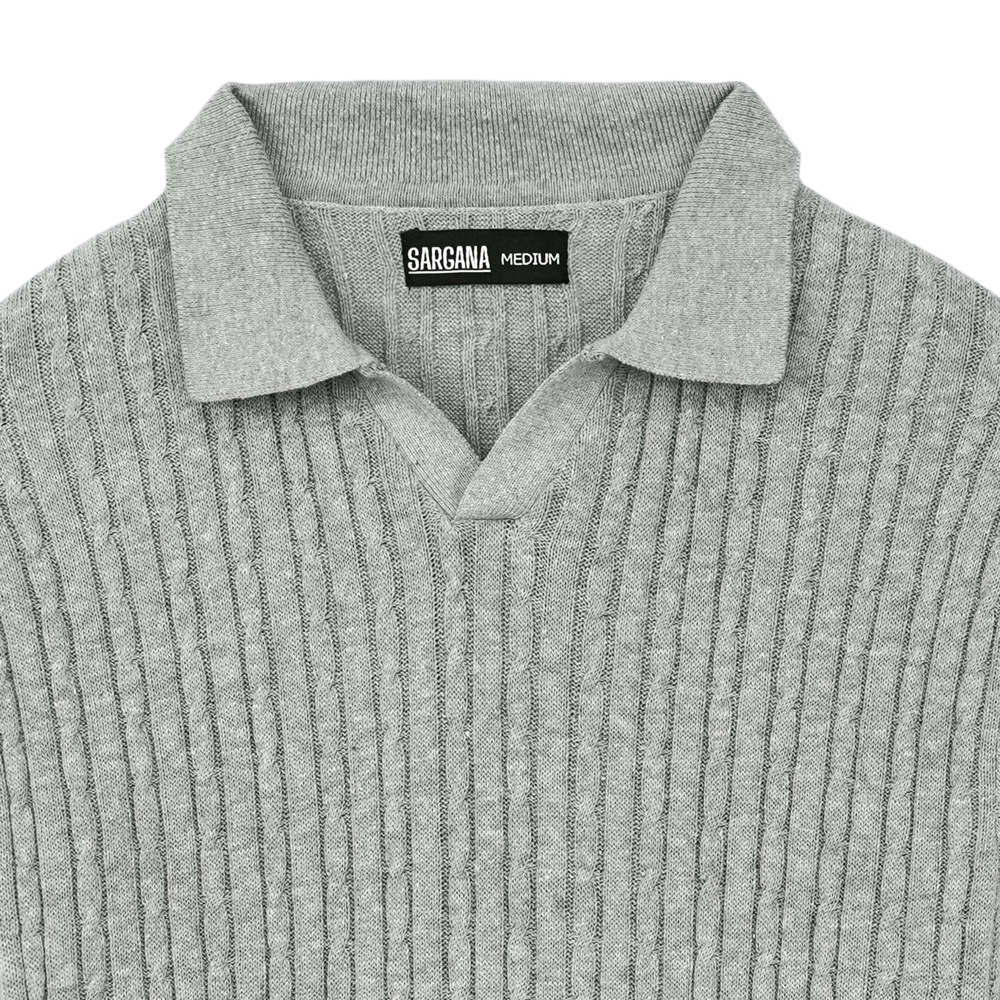 Grey Cable Knit Polo