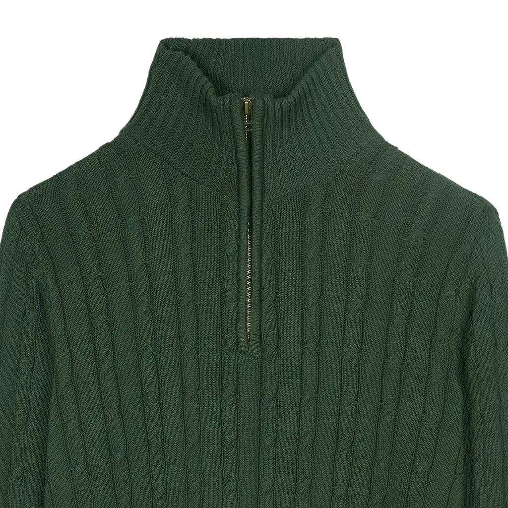 Olive Cable Knit Quarter Zipper