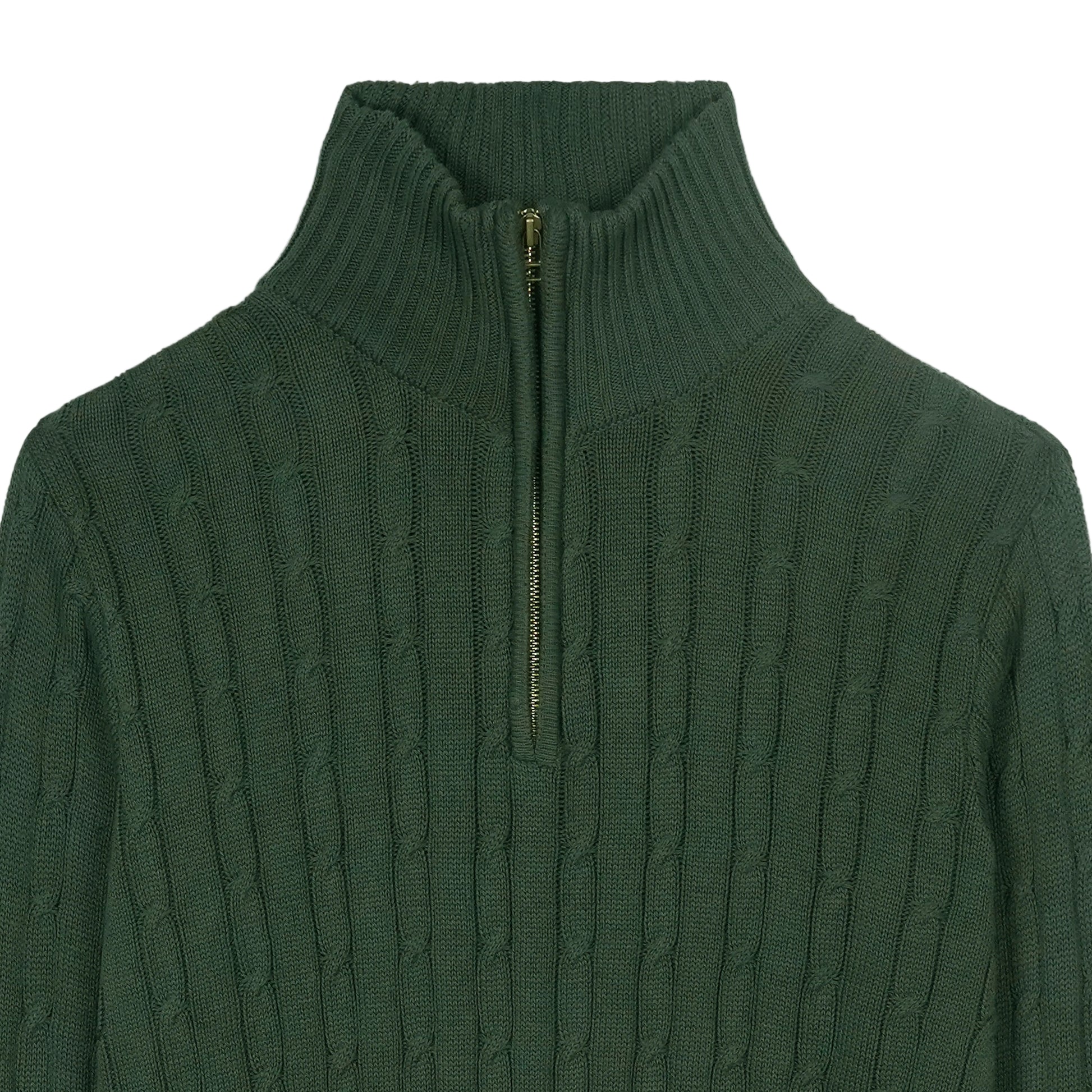 Olive Cable Knit Quarter Zipper