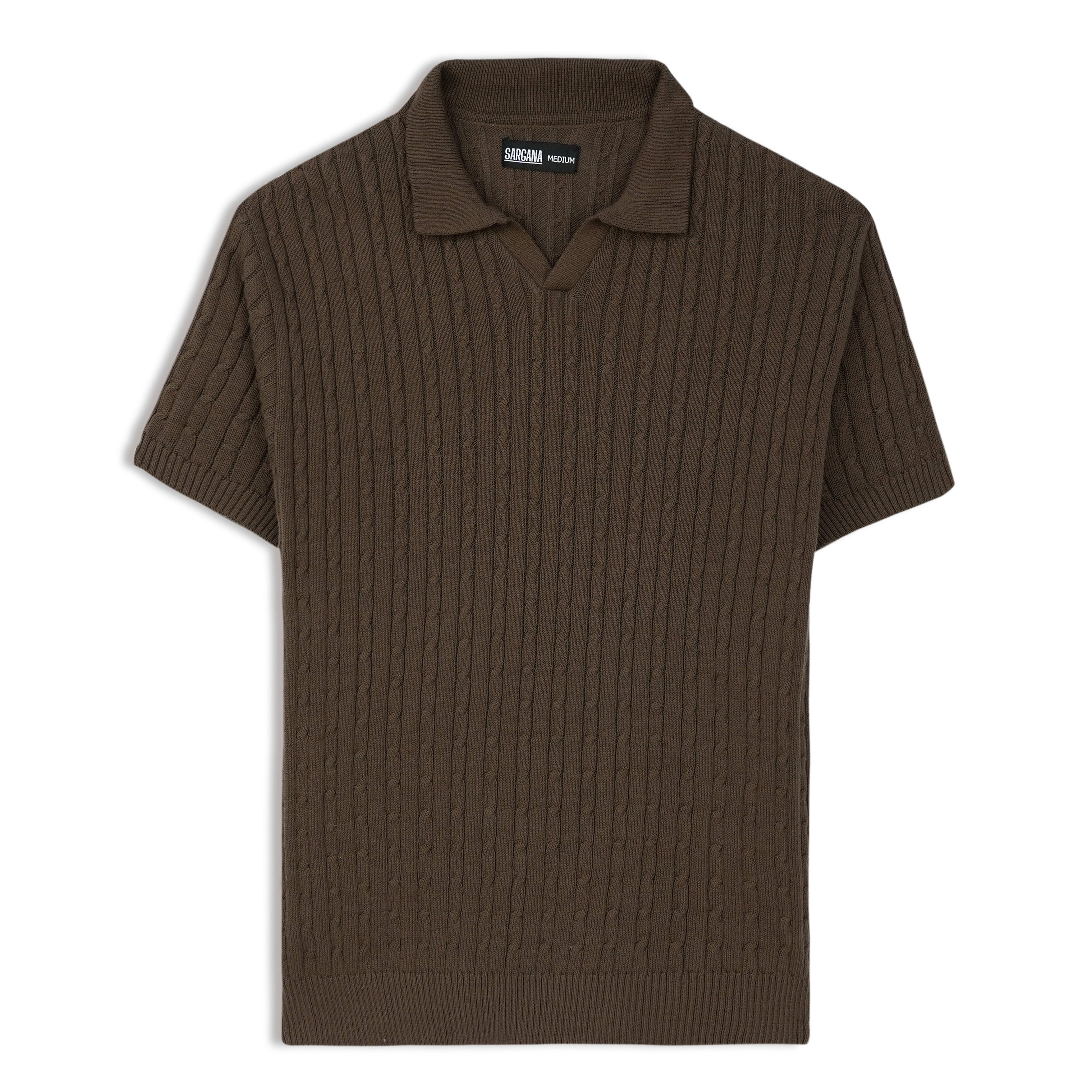 Brown Cable Knit Polo