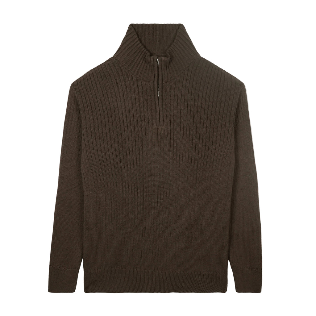 Coffee Knitted Quarter Zipper