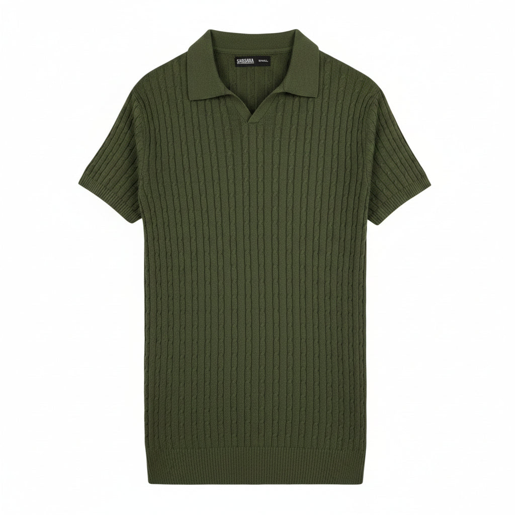 Olive Cable Knitted Polo