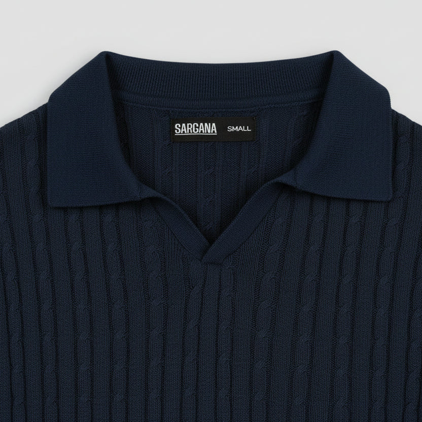 Navy Cable Knitted Polo