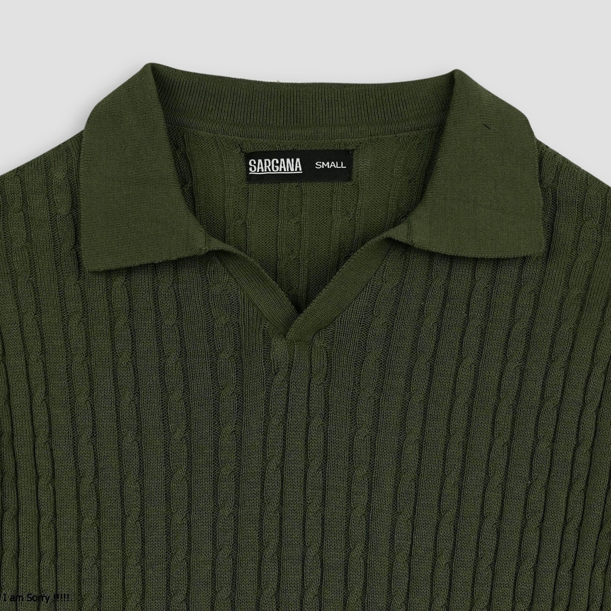 Olive Cable Knitted Polo