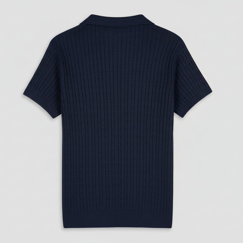 Navy Cable Knitted Polo