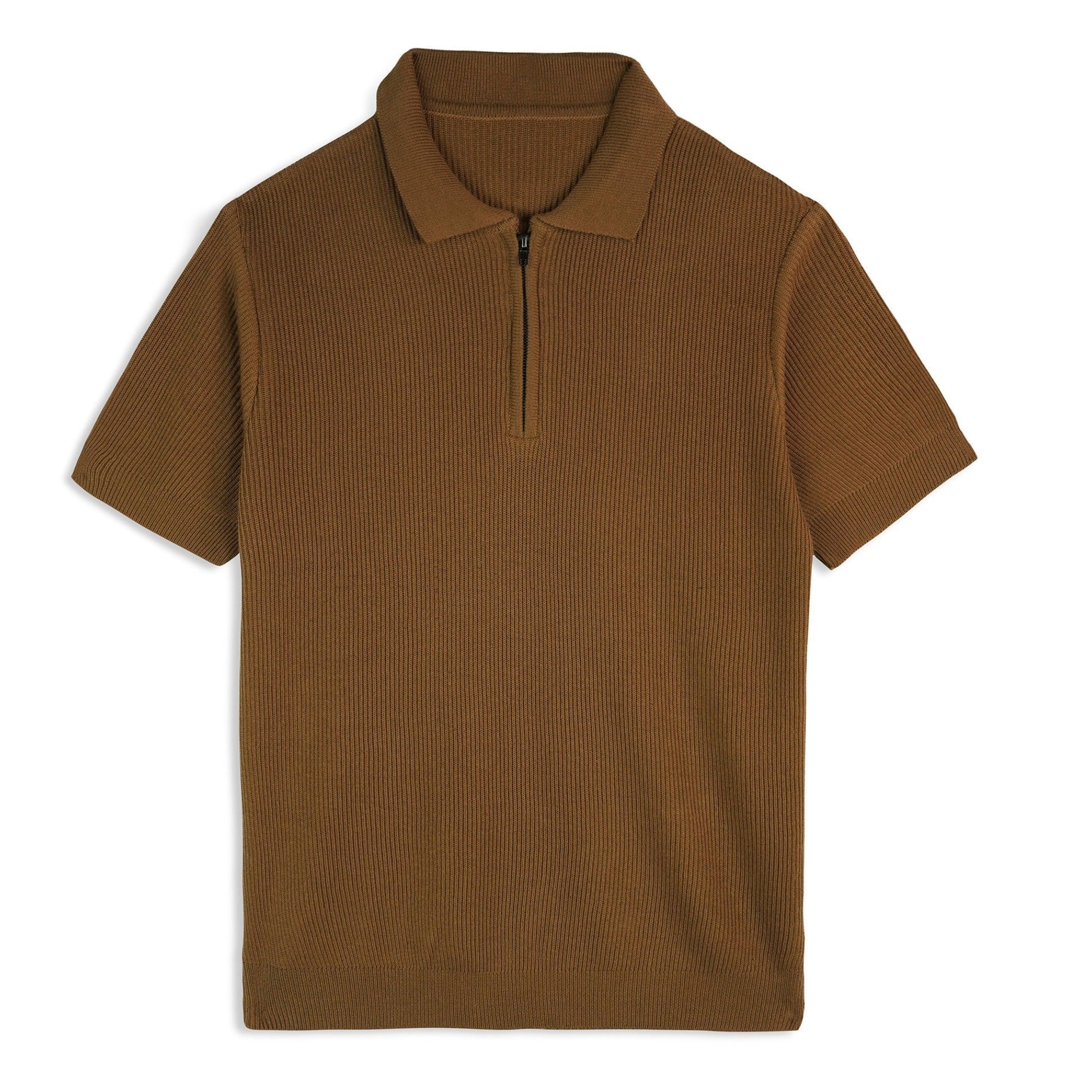 Caramel Knitted Quarter Zip Up