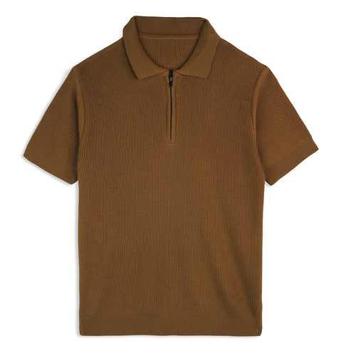 Caramel Knitted Quarter Zip Up