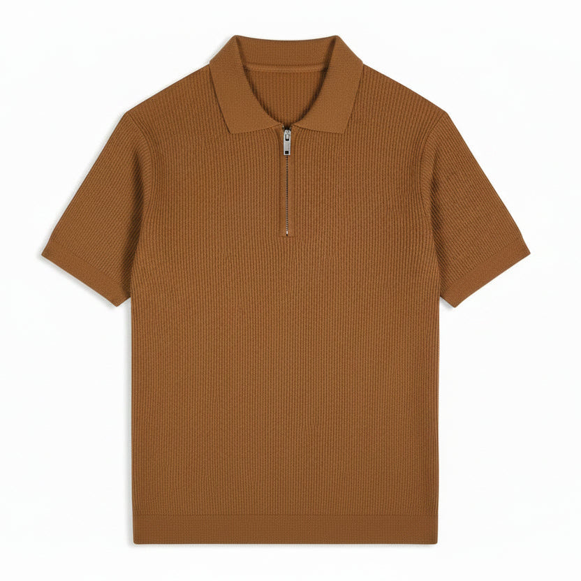 Caramel Knitted Quarter Zip Up