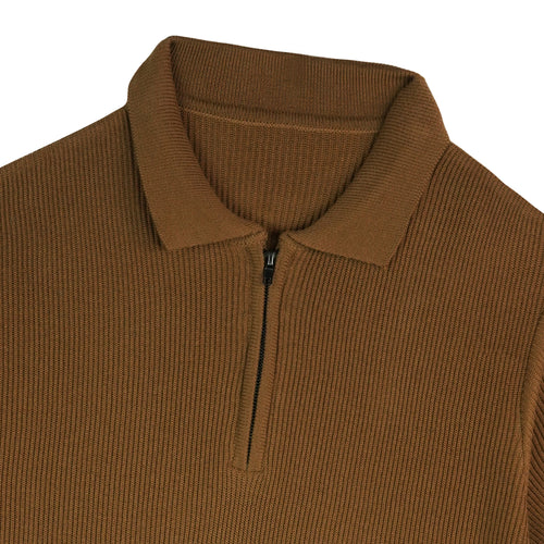 Caramel Knitted Quarter Zip Up