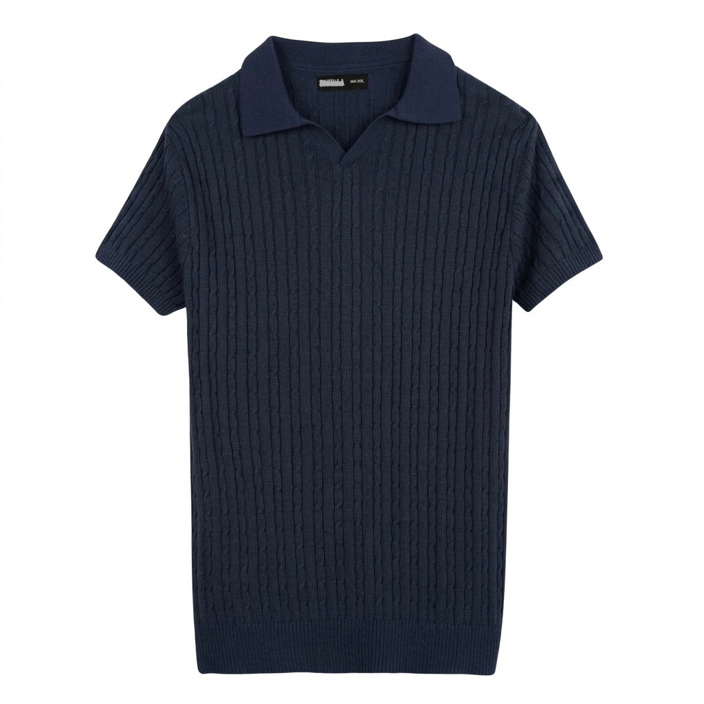 Navy Cable Knitted Polo
