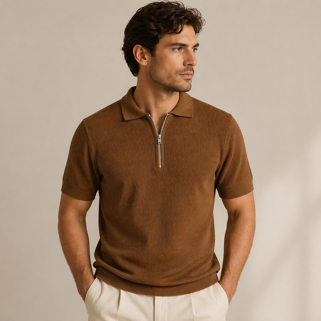 Caramel Knitted Quarter Zip Up