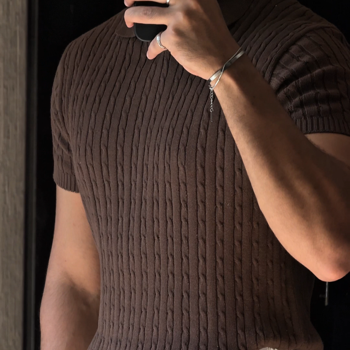 Brown Cable Knit Polo