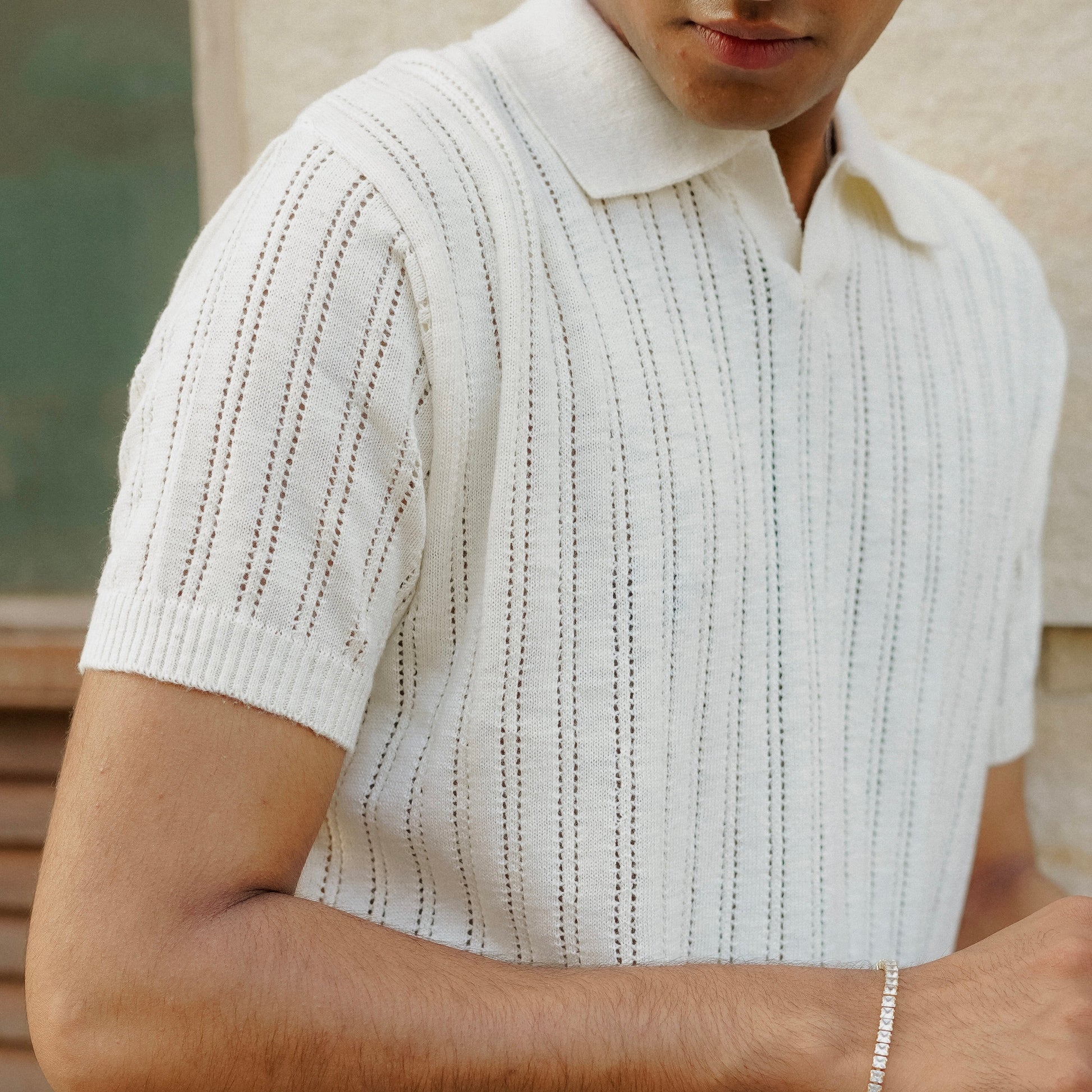 Cream Crochet Polo