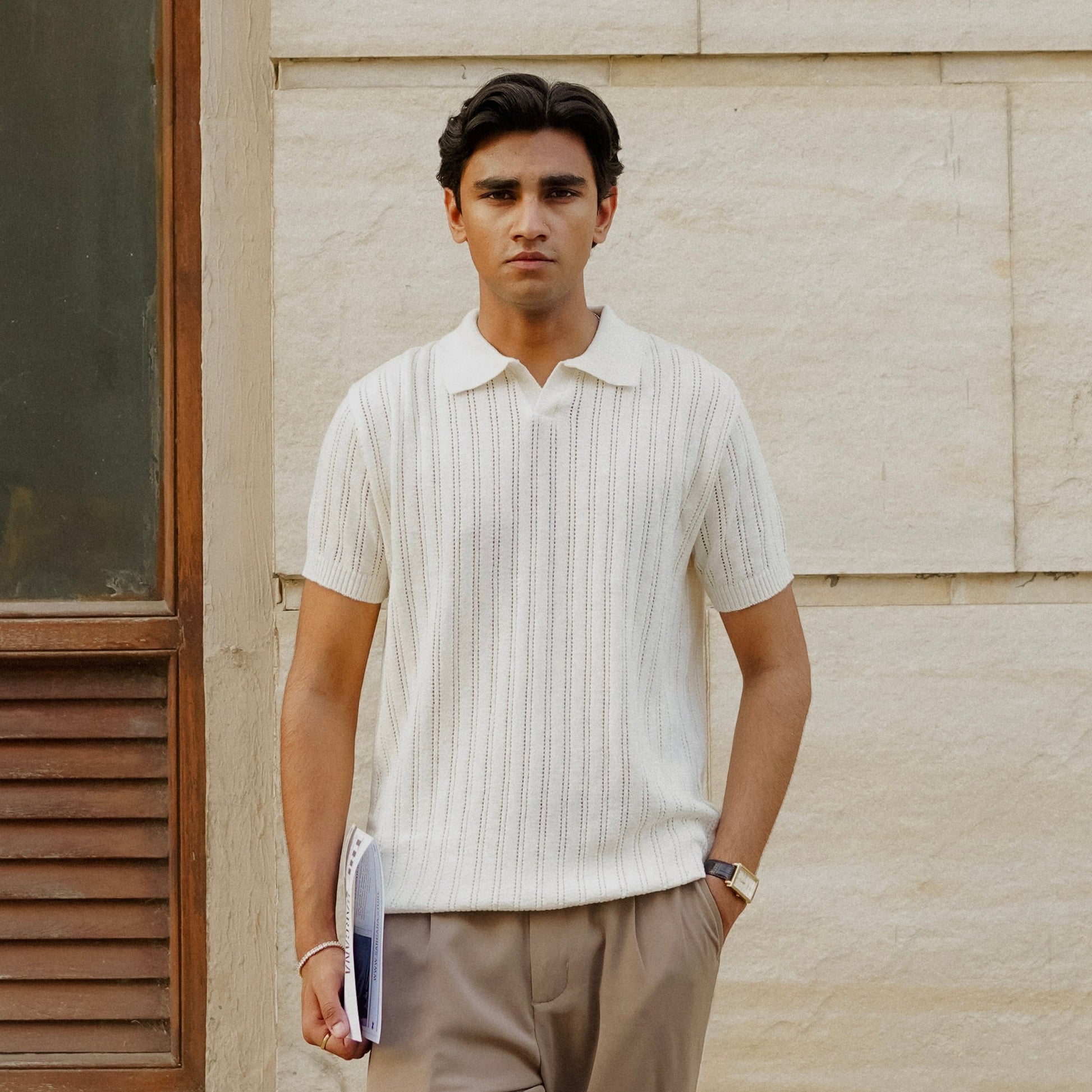 Cream Crochet Polo