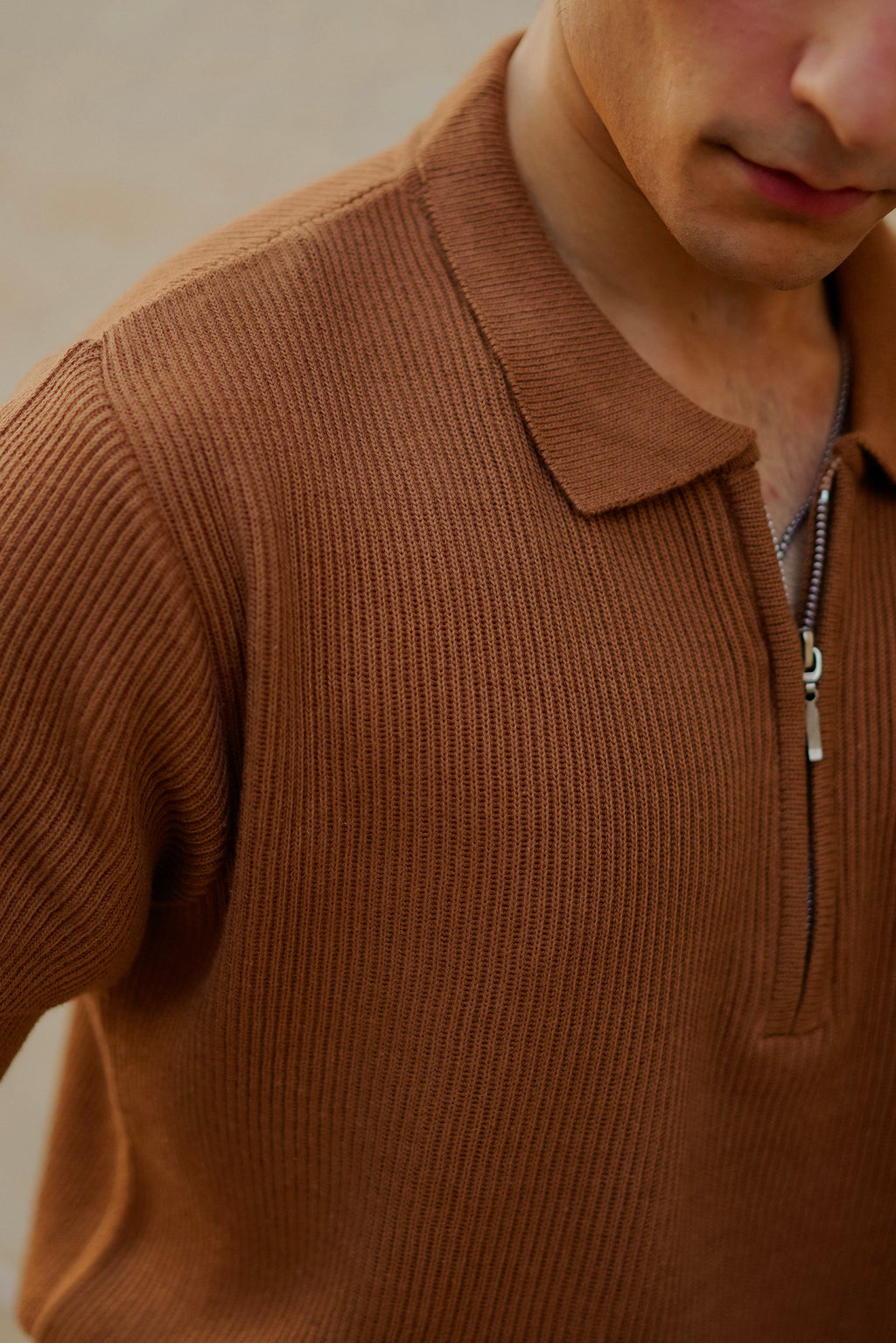 Caramel Knitted Quarter Zip Up