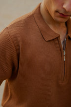 Caramel Knitted Quarter Zip Up