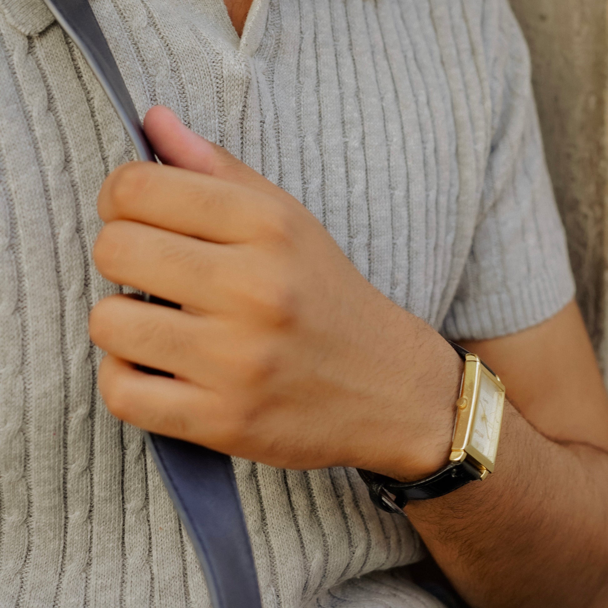 Grey Cable Knit Polo