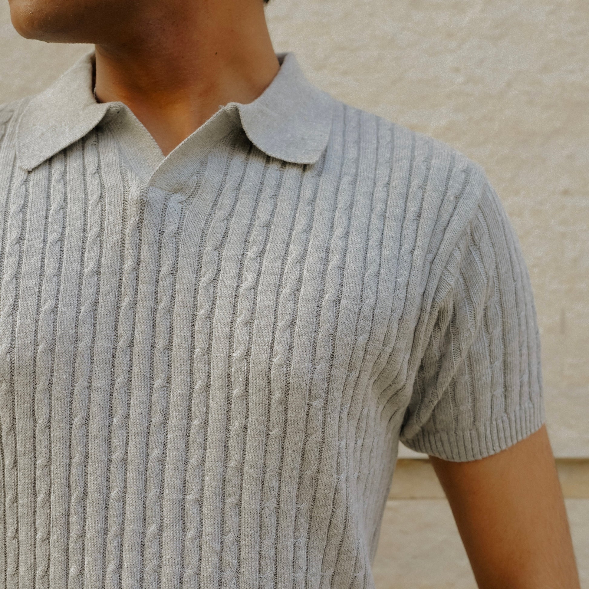 Grey Cable Knit Polo