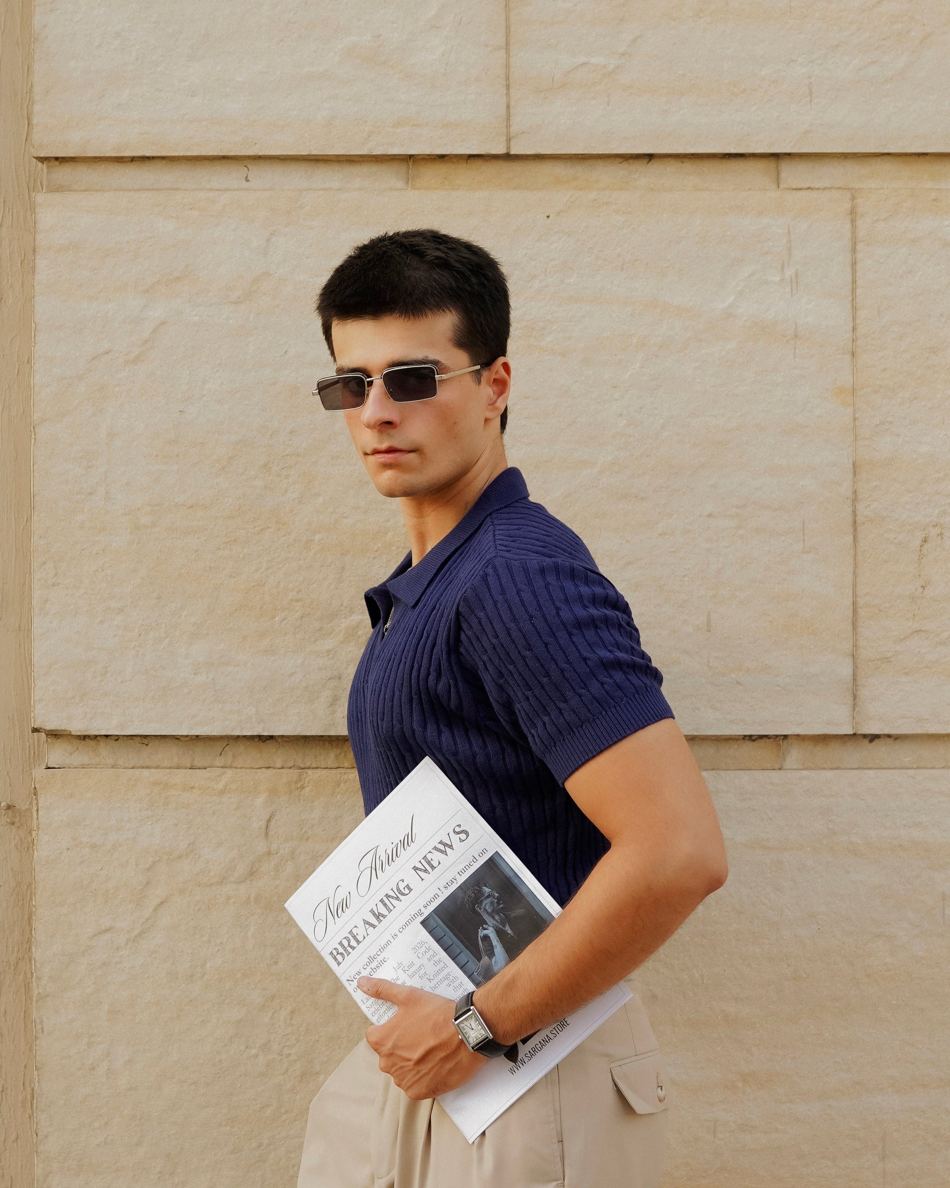 Navy Cable Knitted Polo
