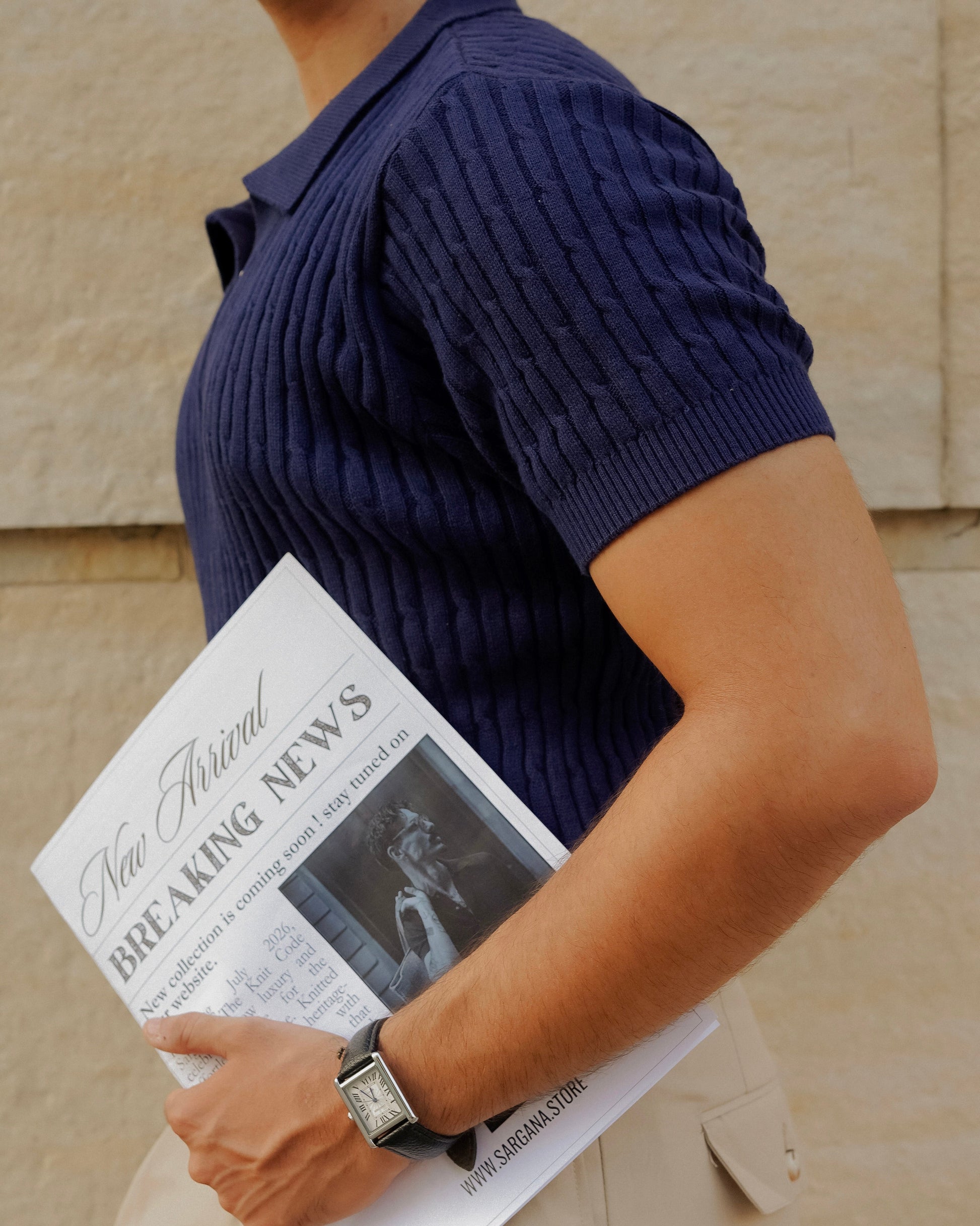 Navy Cable Knitted Polo