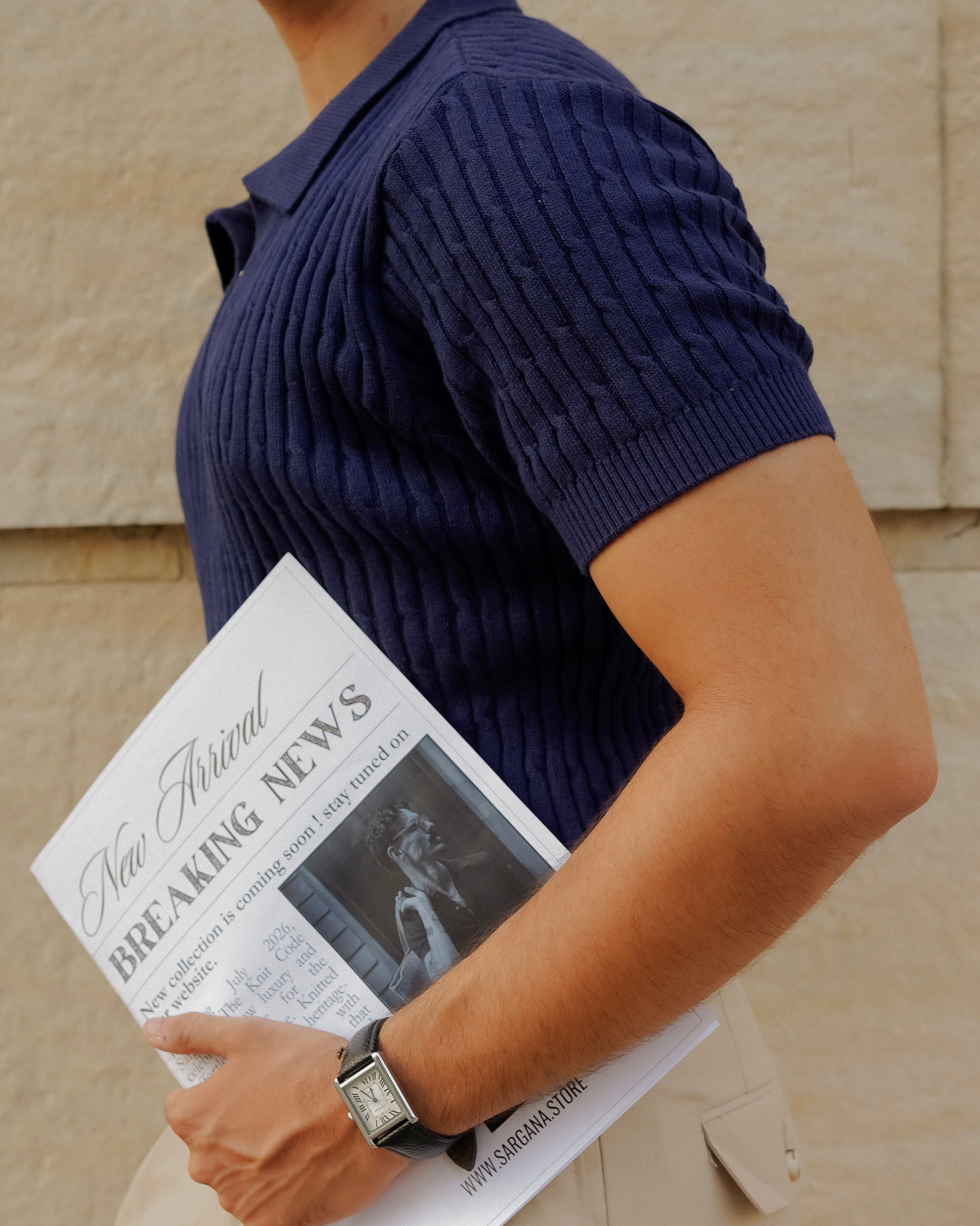 Navy Cable Knitted Polo