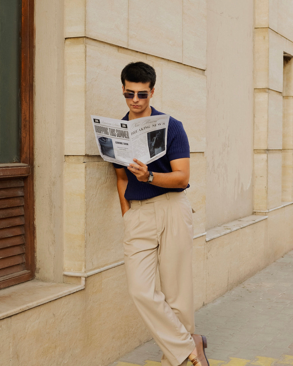 Navy Cable Knitted Polo