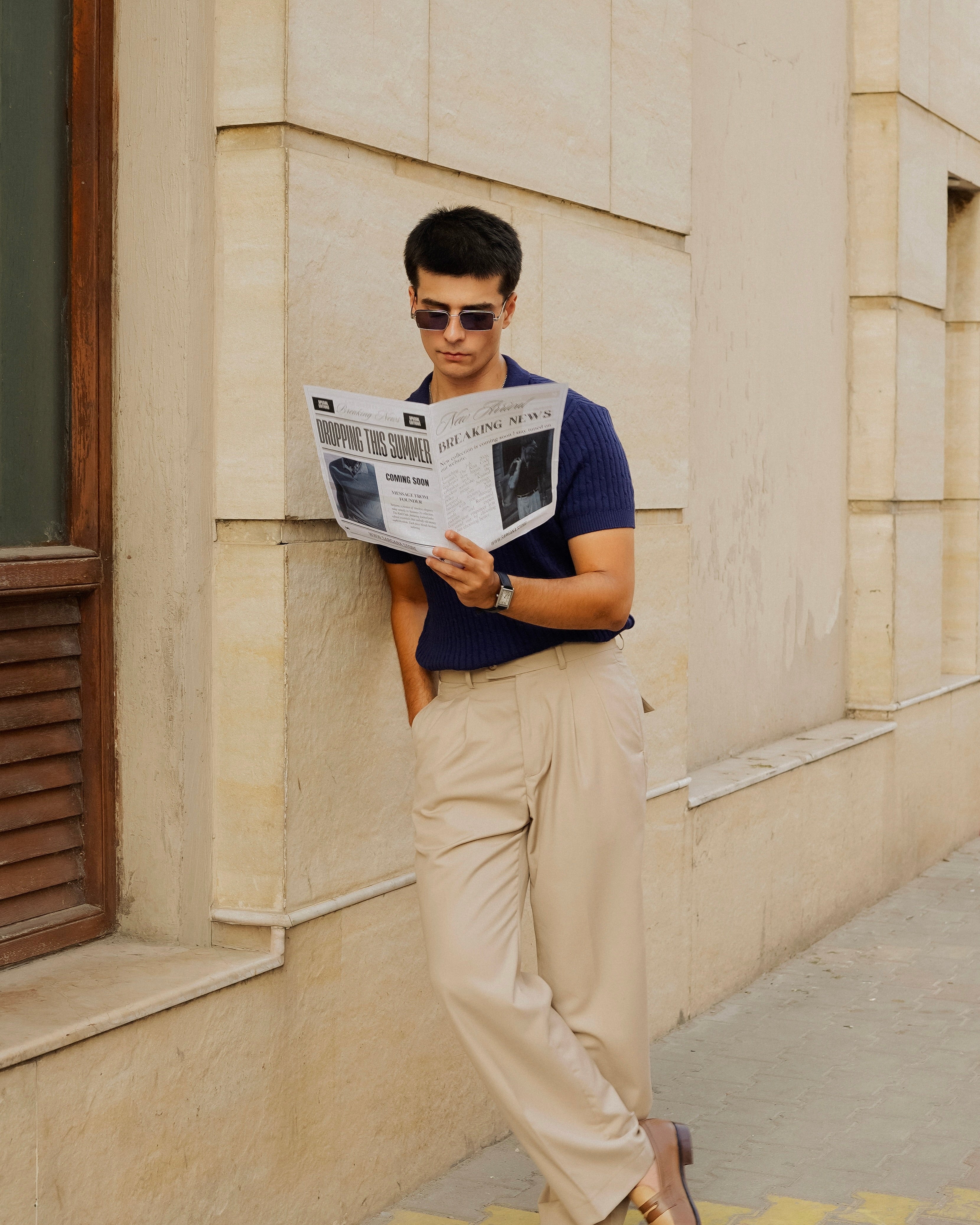 Navy Cable Knitted Polo