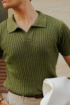 Olive Cable Knitted Polo