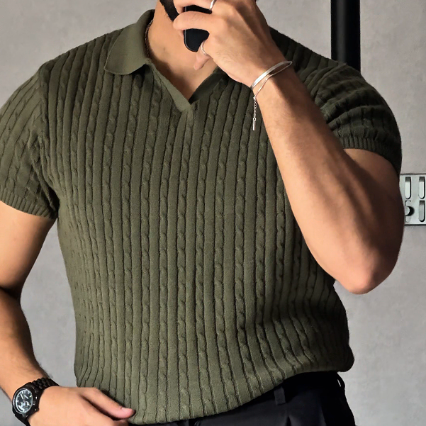 Olive Cable Knitted Polo