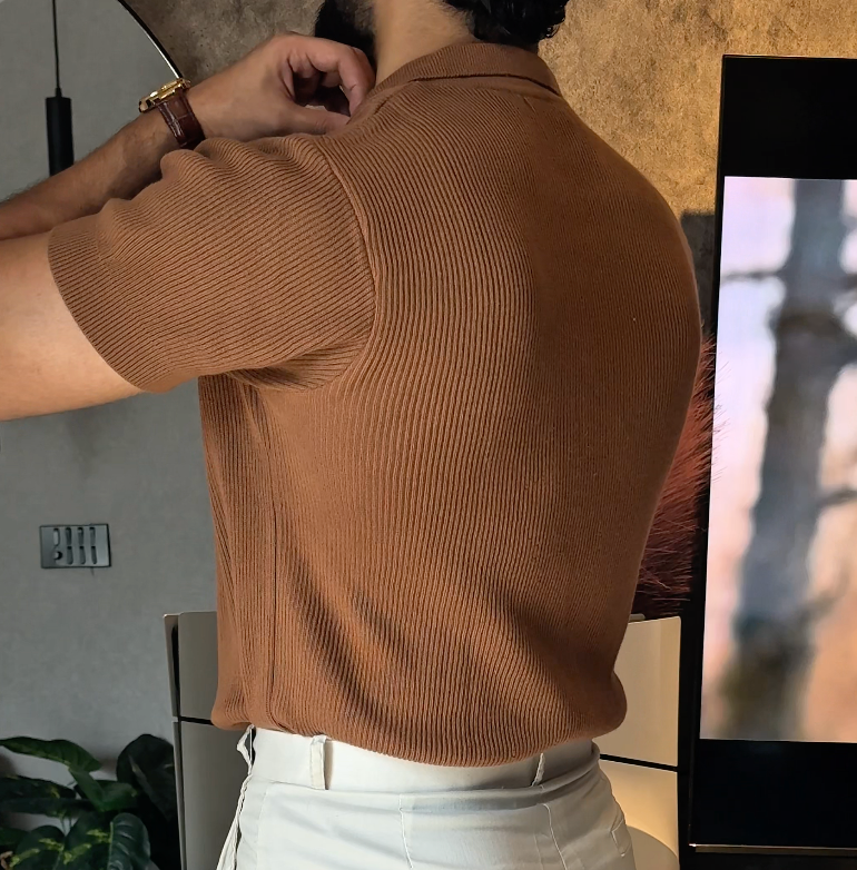 Caramel Knitted Quarter Zip Up