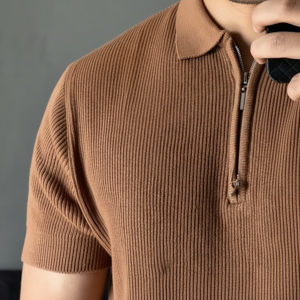 Caramel Knitted Quarter Zip Up