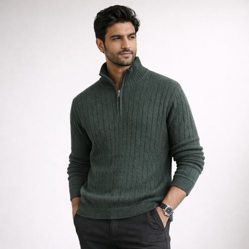 Charcoal Cable Knit Quarter Zipper